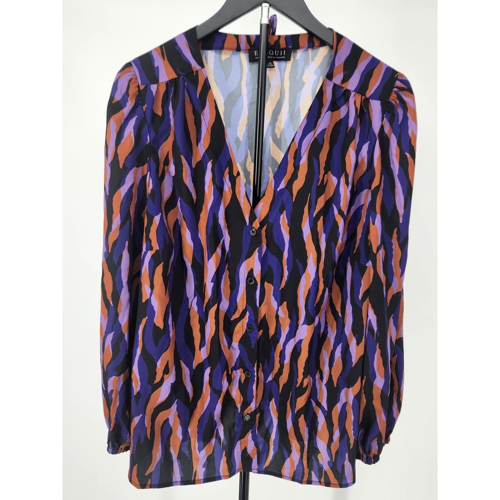 Eloquii Womens Purple Orange Abstract Tiger Print V-Neck Blouse Size 18 RN142711